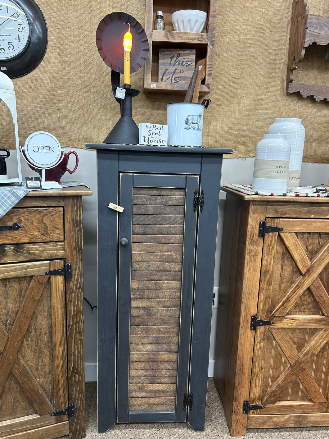 Black/Stain Barnwood Large Cabinet