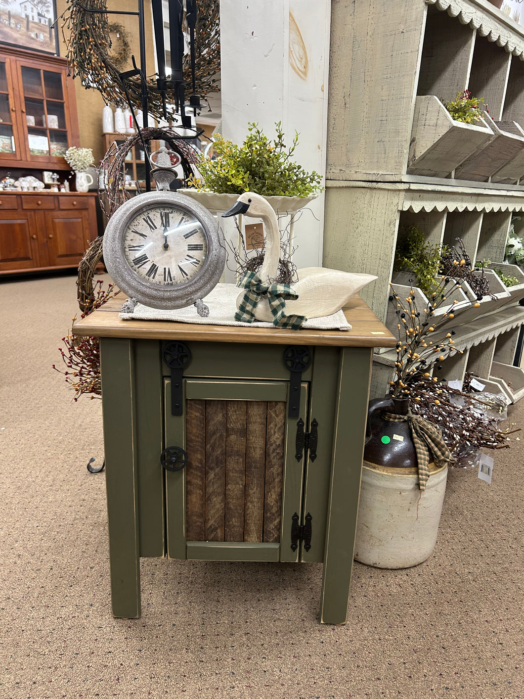 Green/Stain Small Barnwood Cabinet