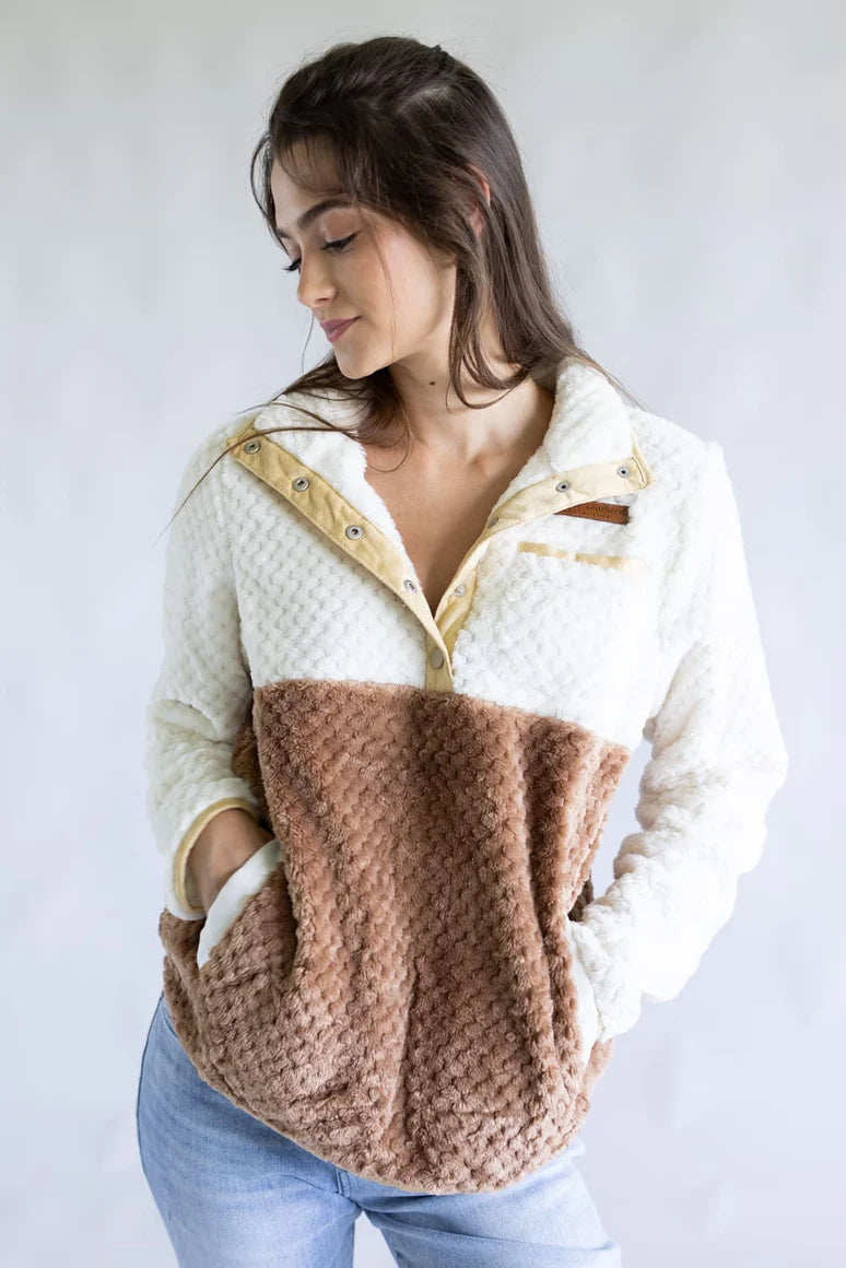 White/Brown Sherpa Button Up Jacket