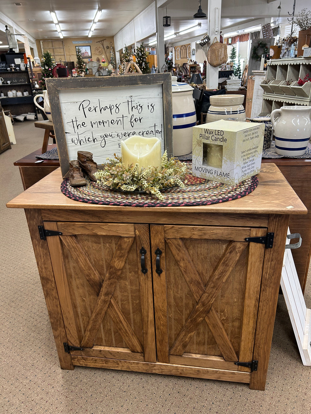 Early American 2 Door Barn Door Cabinet