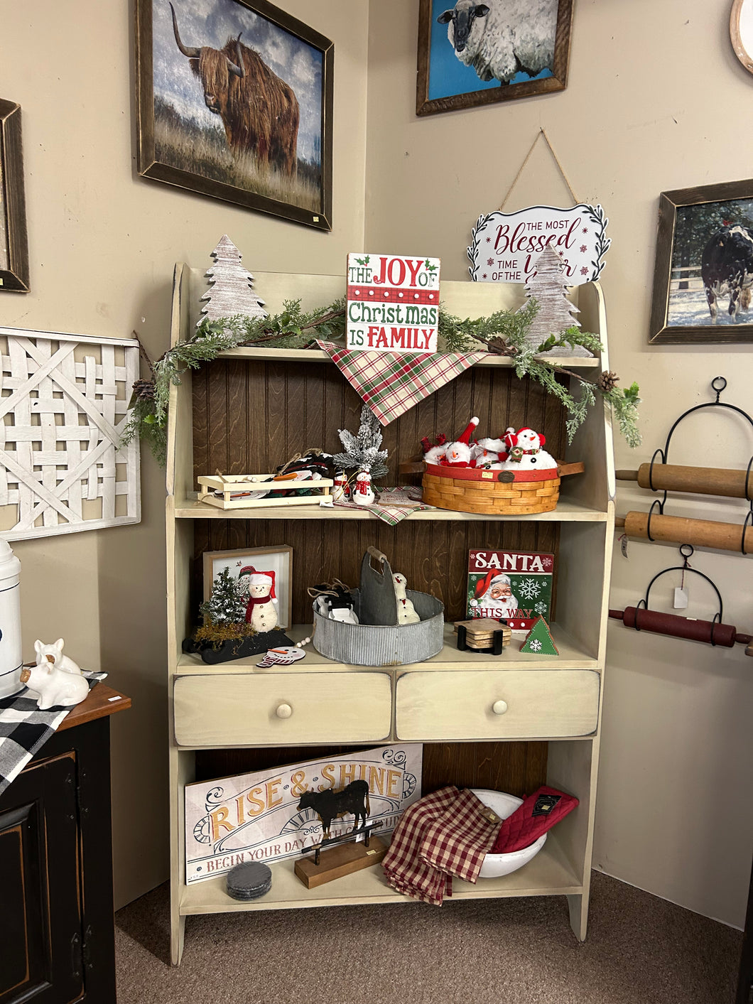 Antique White/Stain Large Bookcase