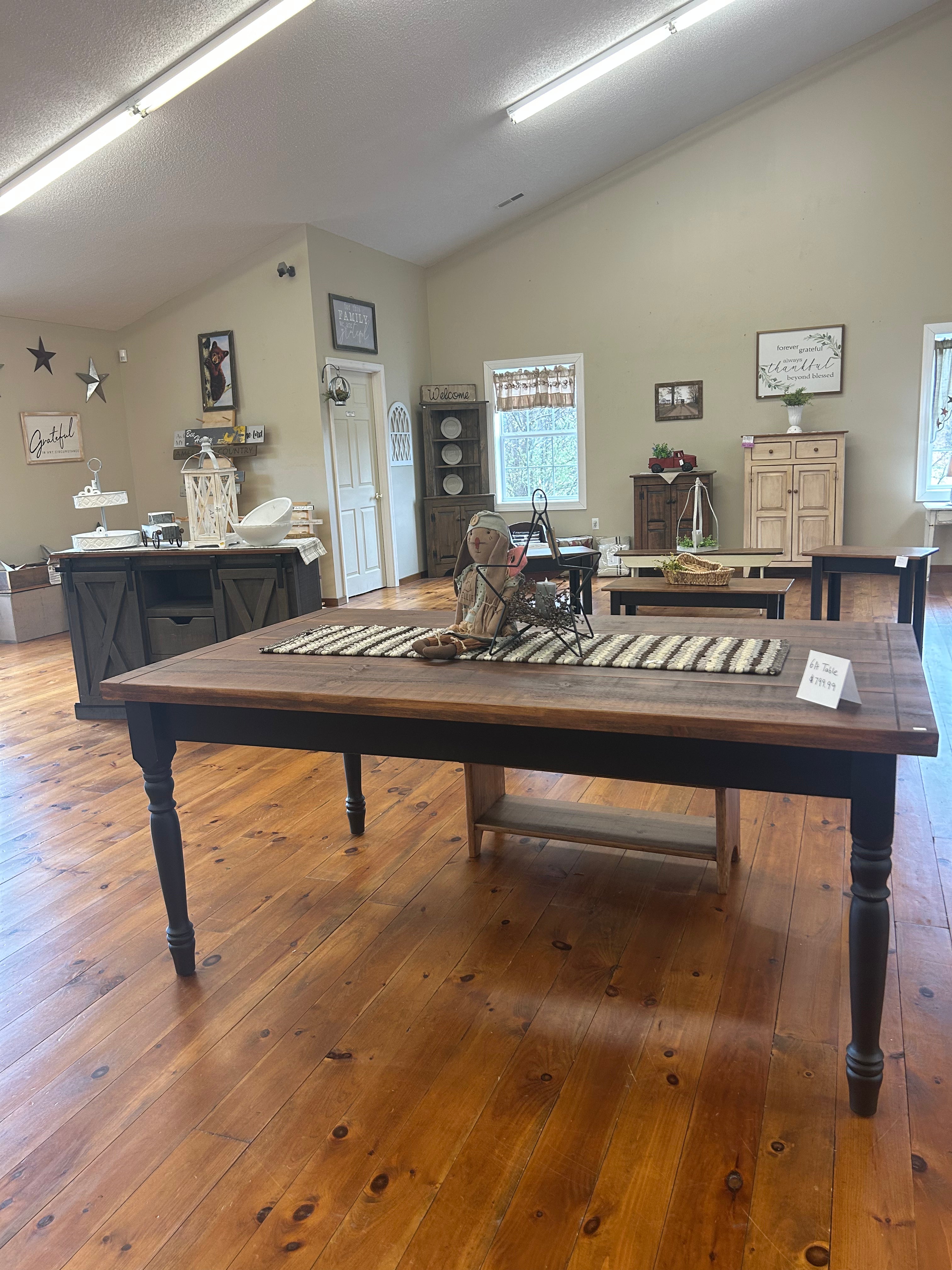 Black/Stain 6’ Roughsawn Table Country Treasures
