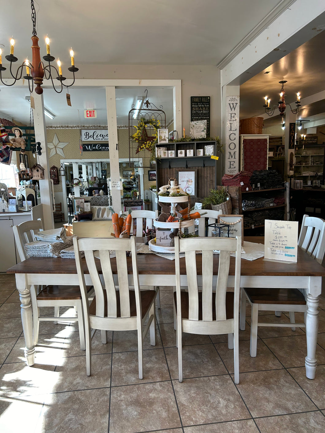 Antique White/Special Walnut 7’ Smooth Top Table