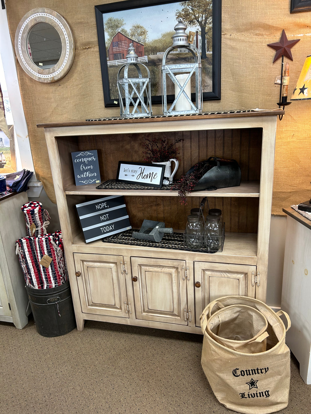 Antique White/Stain Bookcase w/ Doors