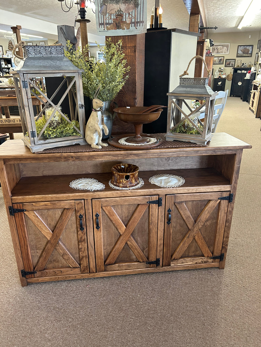 Red Nut 3 Door Barn Door Cabinet