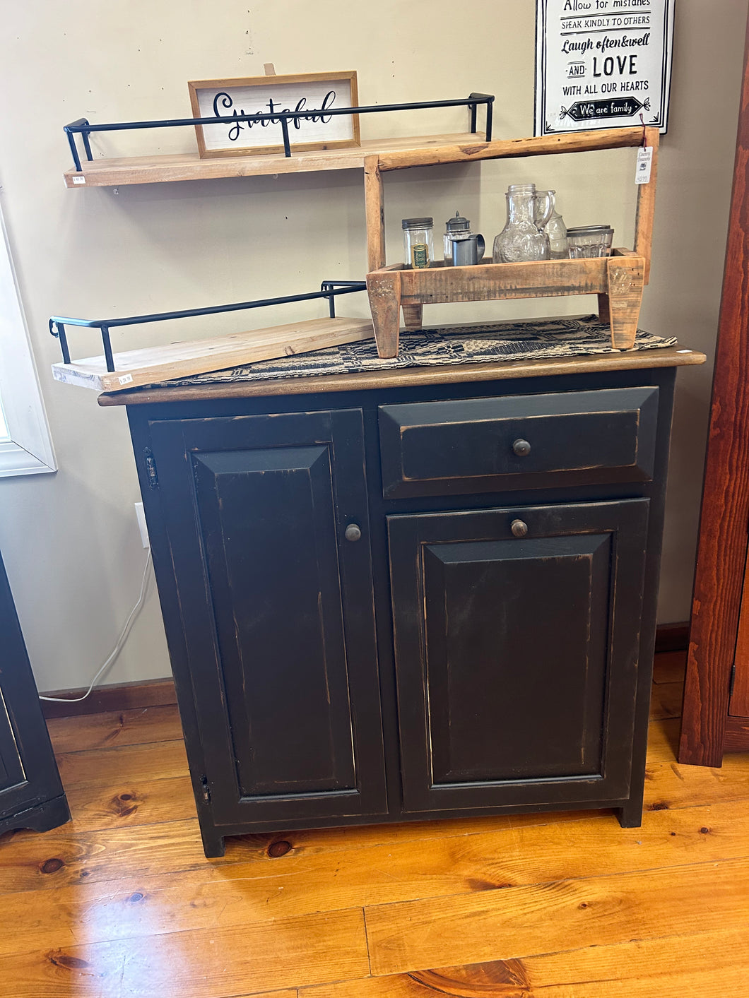 Black/Stain Kitchen Cabinet w/ trash can