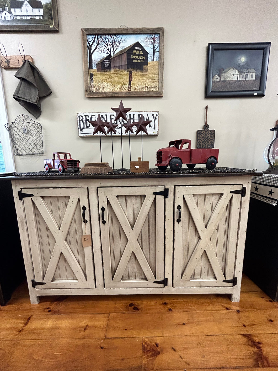 Antique White/Kona 3 Door Barn Door Console