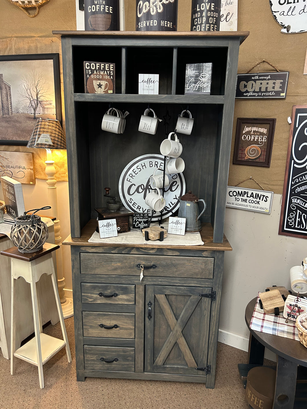 Gray/Stain Coffee Bar Hutch