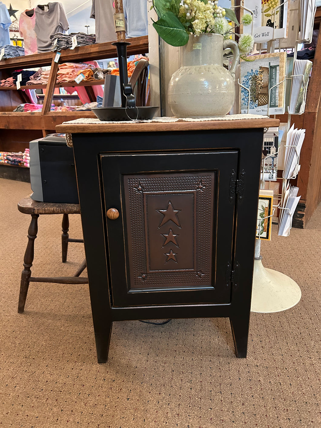 Black/Stain One Door Cabinet w/ Tin