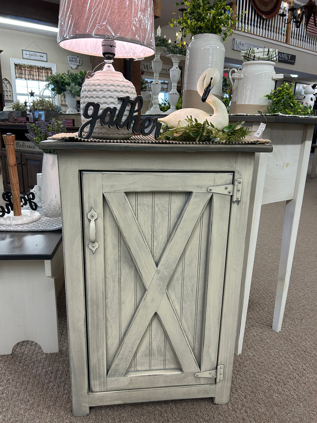 Antique White/Gray Single Barn Door Cabinet